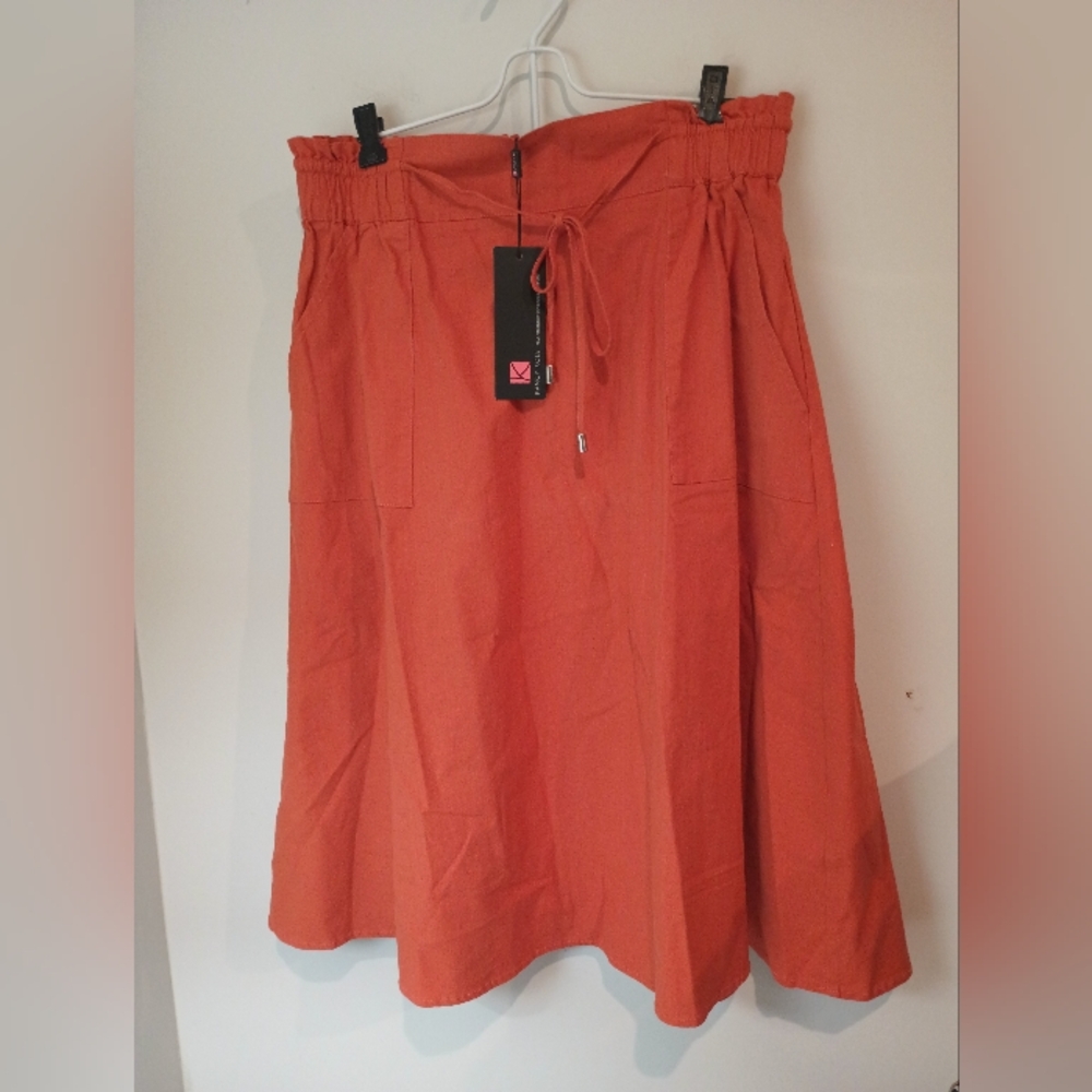 NWT KANCY KOLE Womens A-Line Midi Skirt Elastic Waist Drawstring Orange Size XL
